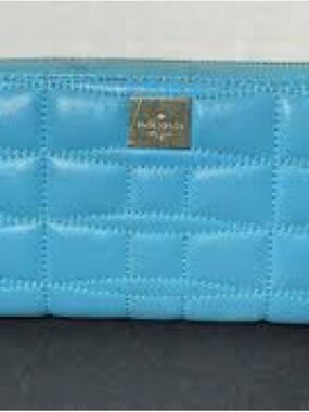 kate spade Turquoise Quilted Cosmetic Bag with Gold Logo Plate